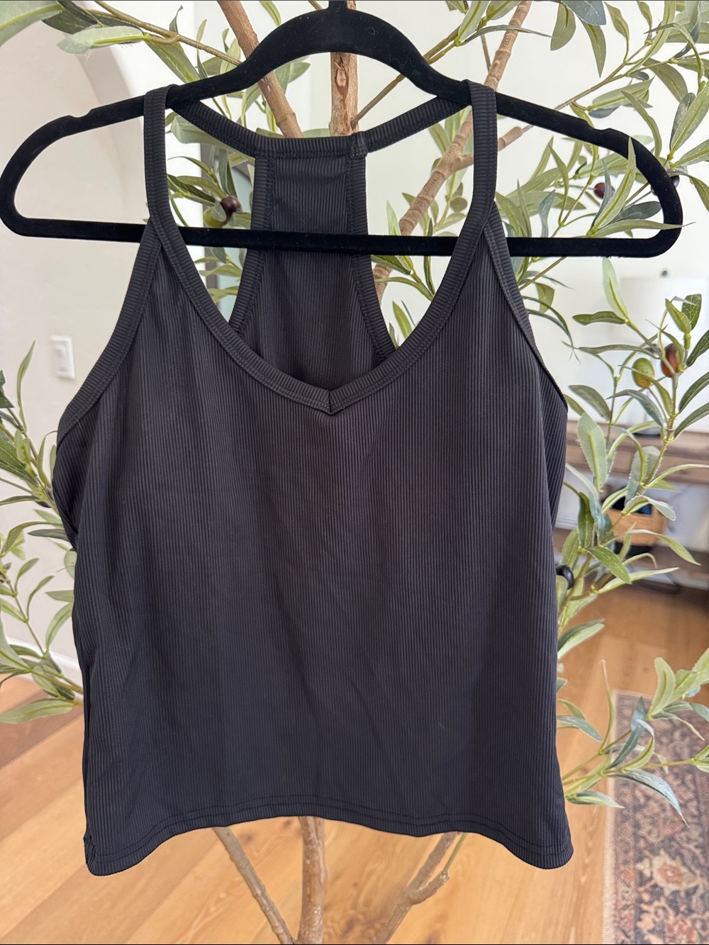 Black Ribbed Racerback Tank Top - Women